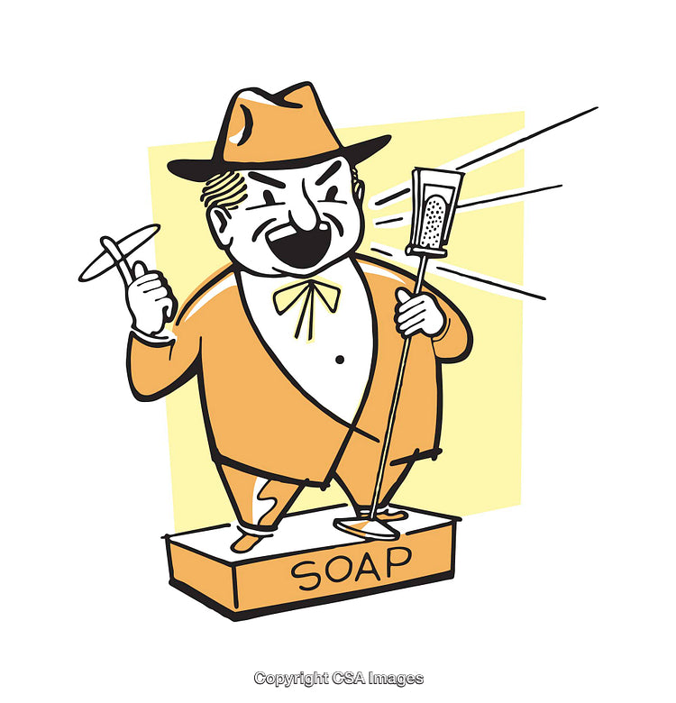 Vintage Cartoon of Passionate Speaker Standing on Soapbox