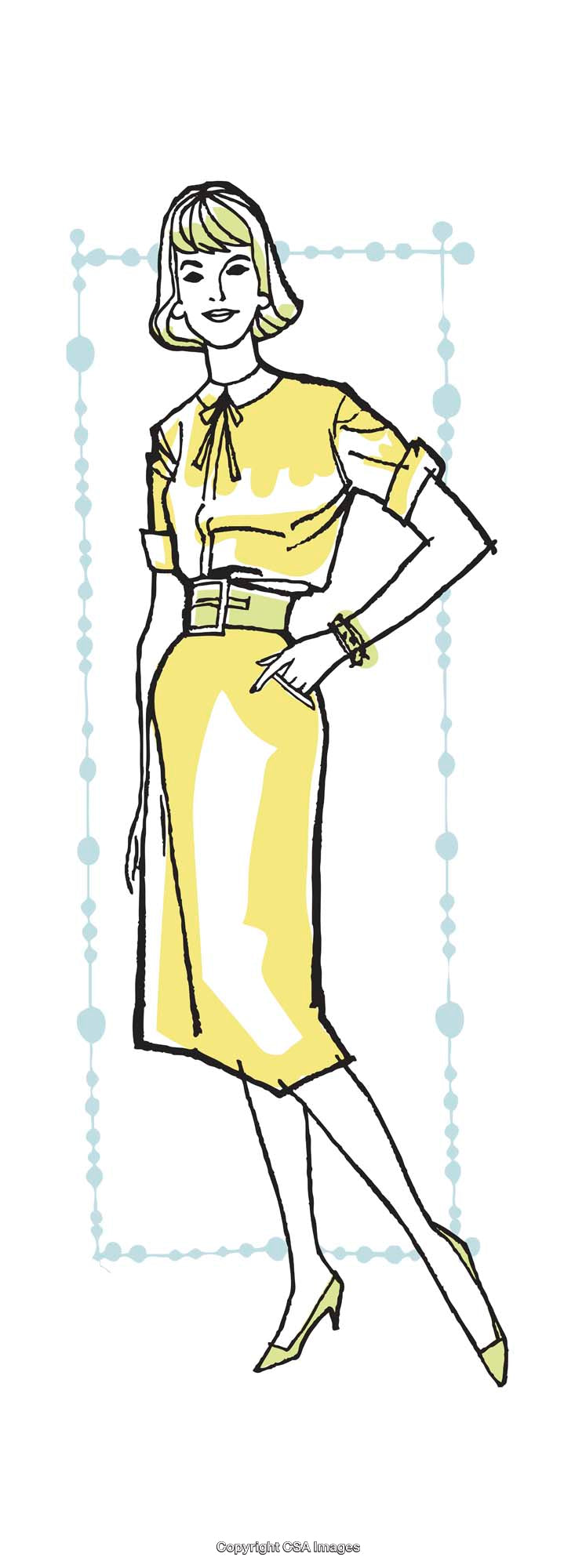 Retro Style Illustration of a Woman in a Yellow Outfit