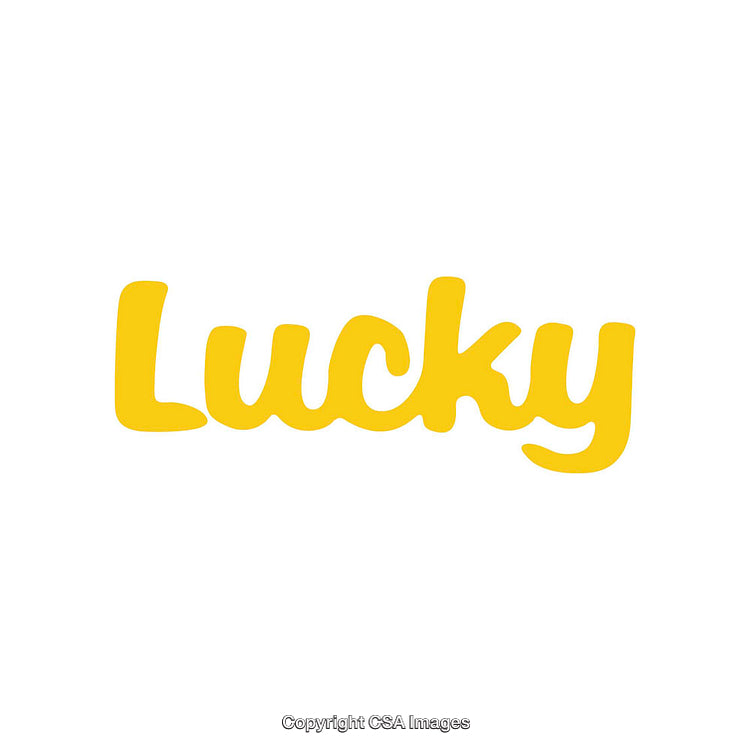 Bright Yellow Typography with the Word Lucky on White Background