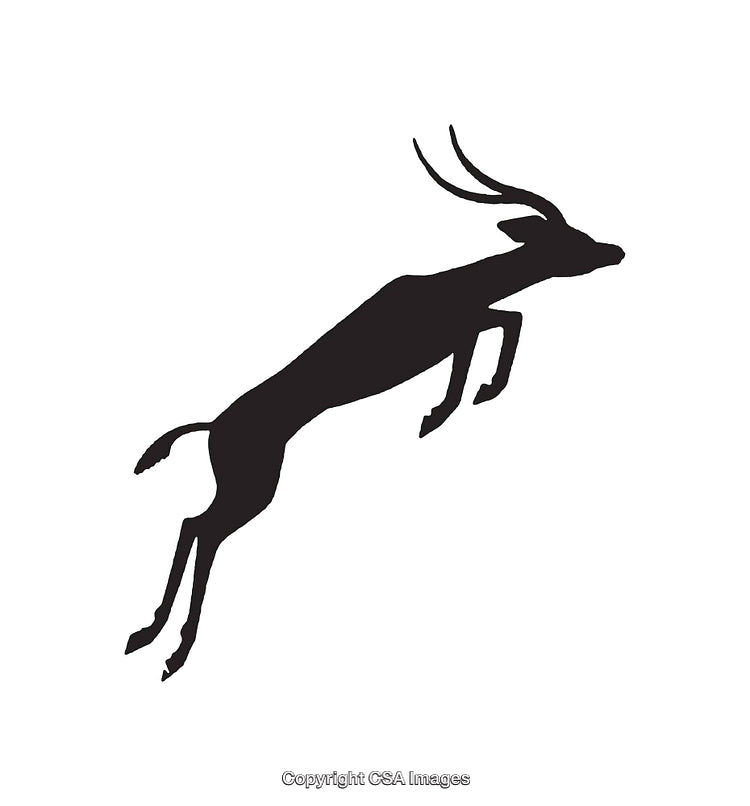 Black and White Antelope Silhouette Illustration in a Dynamic Leap Pose
