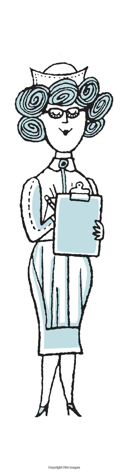 Whimsical Nurse Illustration Holding Clipboard with a Professional Expression