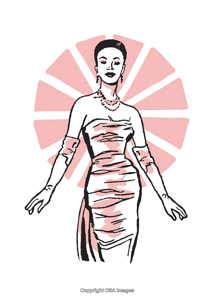 Illustration of a Stylish Woman in Elegant Dress and Vintage Design