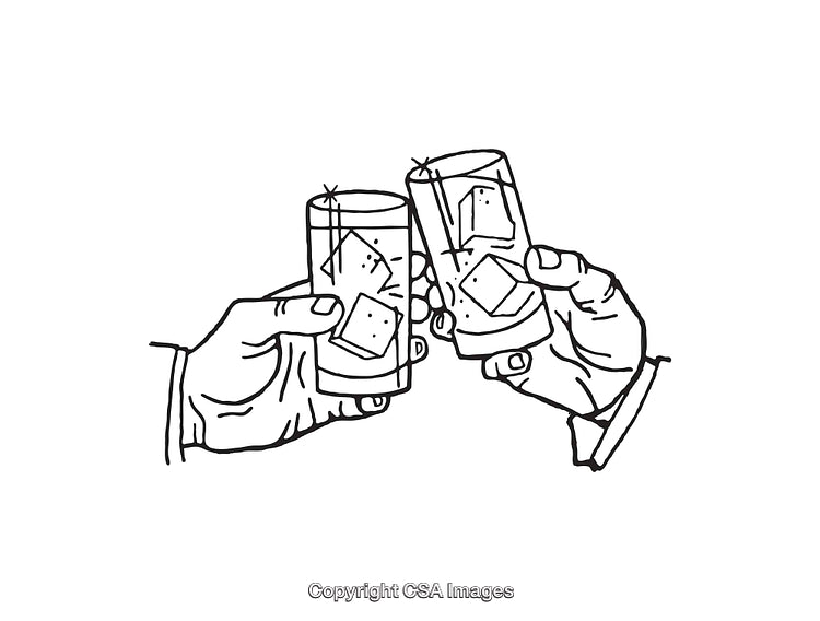 Black And White Line Art of Two Hands Clinking Glasses