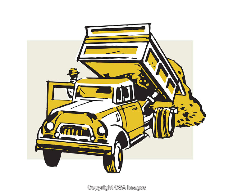 Yellow Dump Truck Illustration Depicting Construction and Heavy Machinery Action Scene