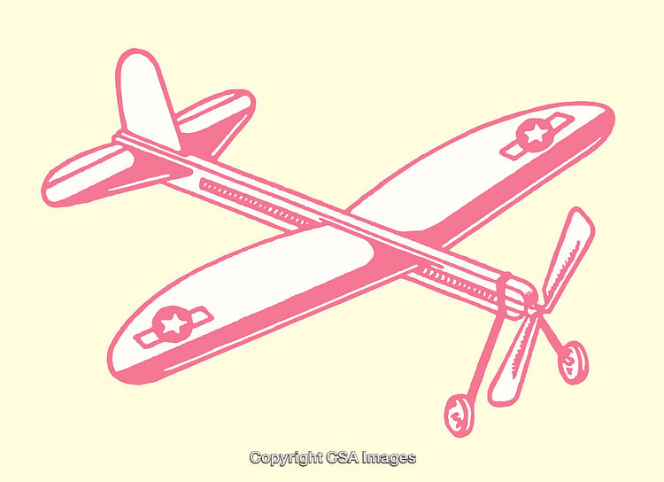 Vintage Styled Pink Illustration of a Model Airplane on Light Background