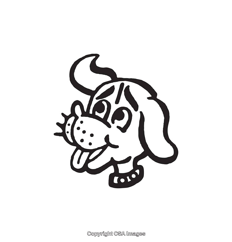 Black and White Line Art Illustration of a Happy Dog with Collar