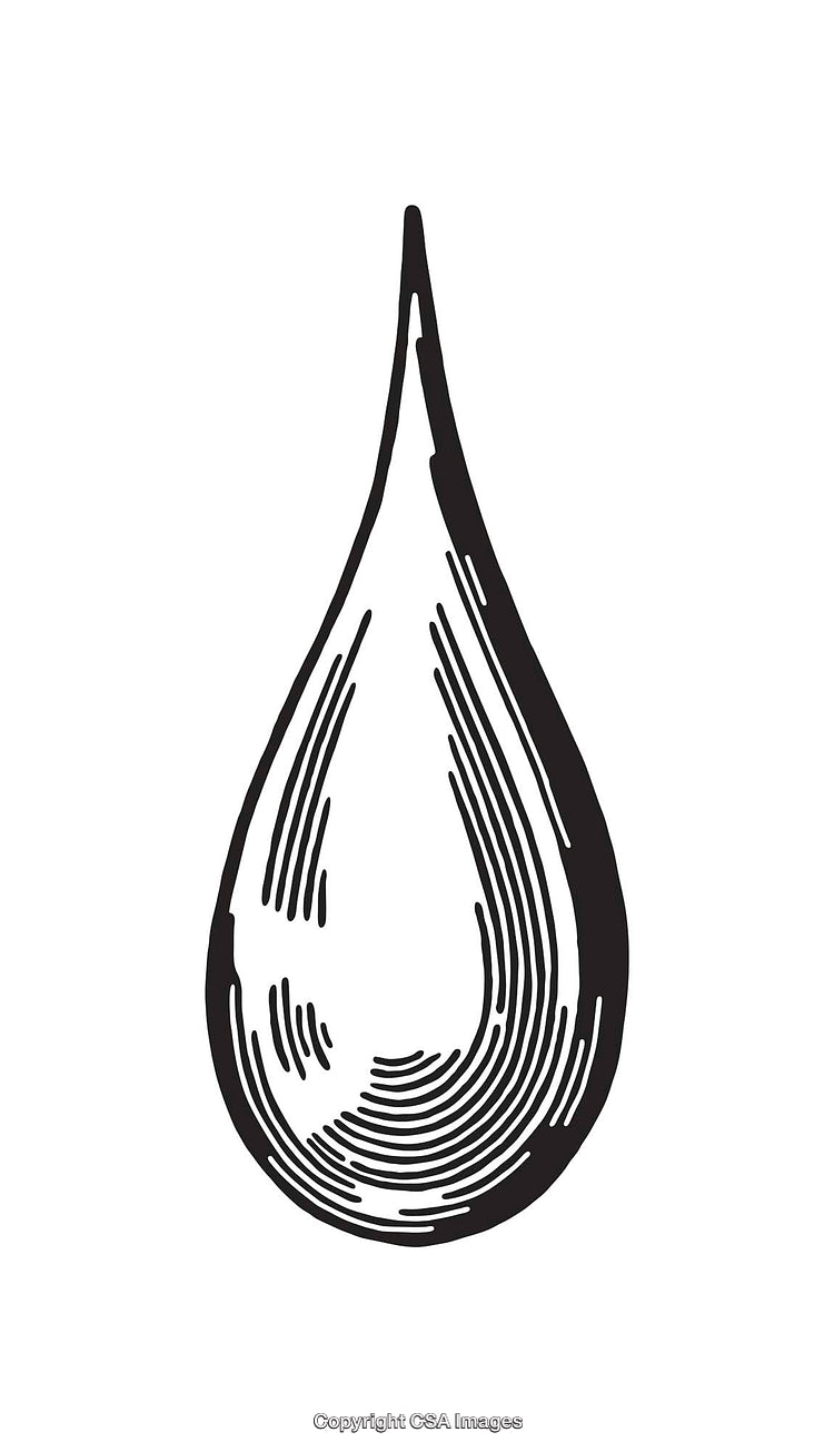 Black and White Line Art Illustration of a Water Droplet Design
