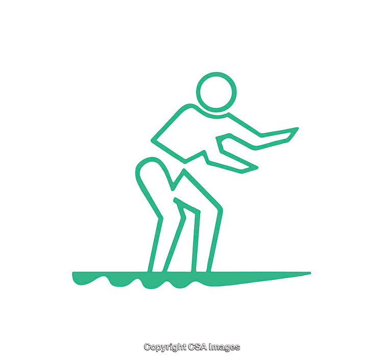 Simple Green Icon of a Person Surfing on a Wave