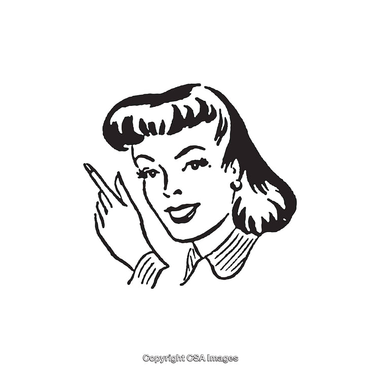 Retro Style Black and White Illustration of a Smiling Woman