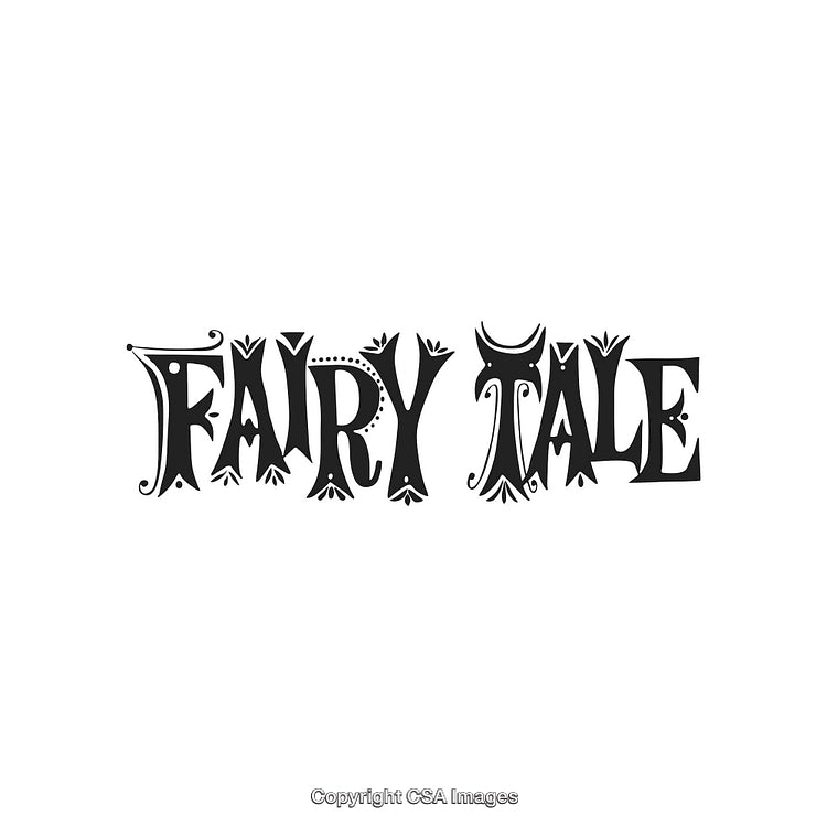Decorative Fairy Tale Typography in Whimsical Design Style Isolated on White