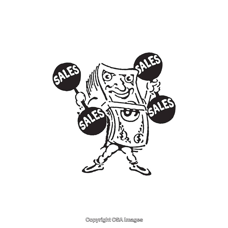 Cheerful Dollar Cartoon Holding Sales Banners in Black and White Line Art
