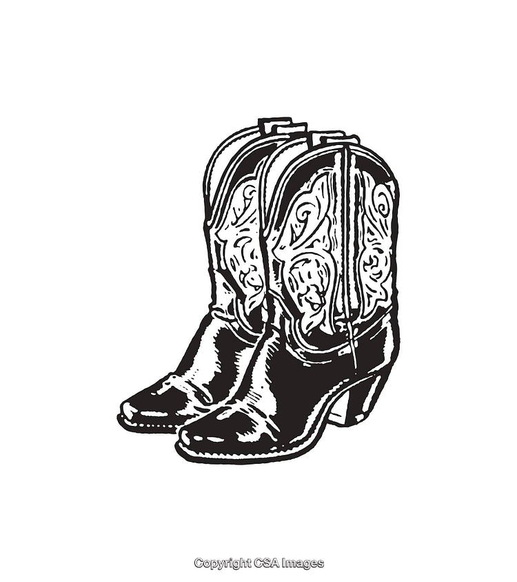 Black and White Detailed Illustration of Cowboy Boots
