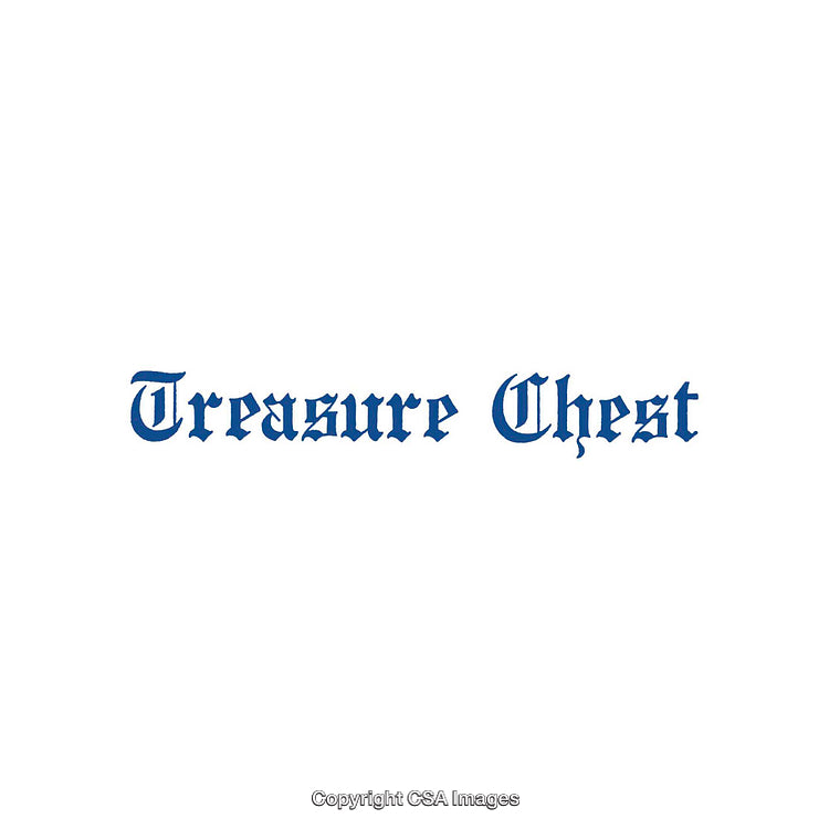 Blue Lettering Depicting 'Treasure Chest' on a White Background
