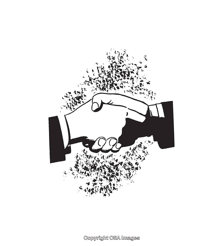 Black and White Line Art of Two Hands in a Handshake