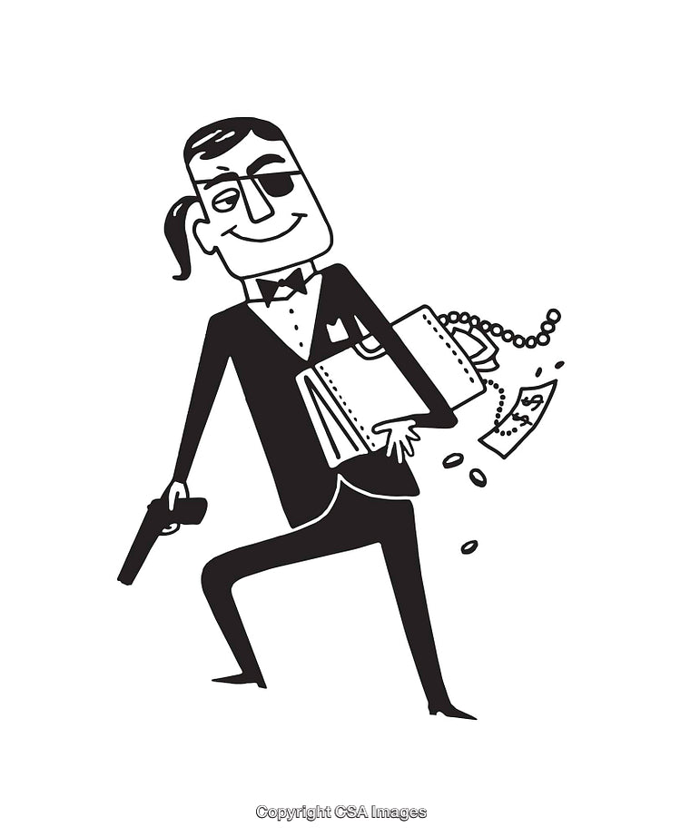 Cartoon Illustration of a Mysterious Thief Carrying Stolen Goods