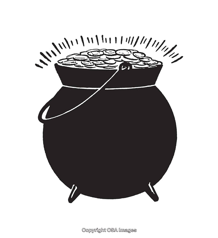 Black and White Illustration of a Pot Filled with Gold Coins