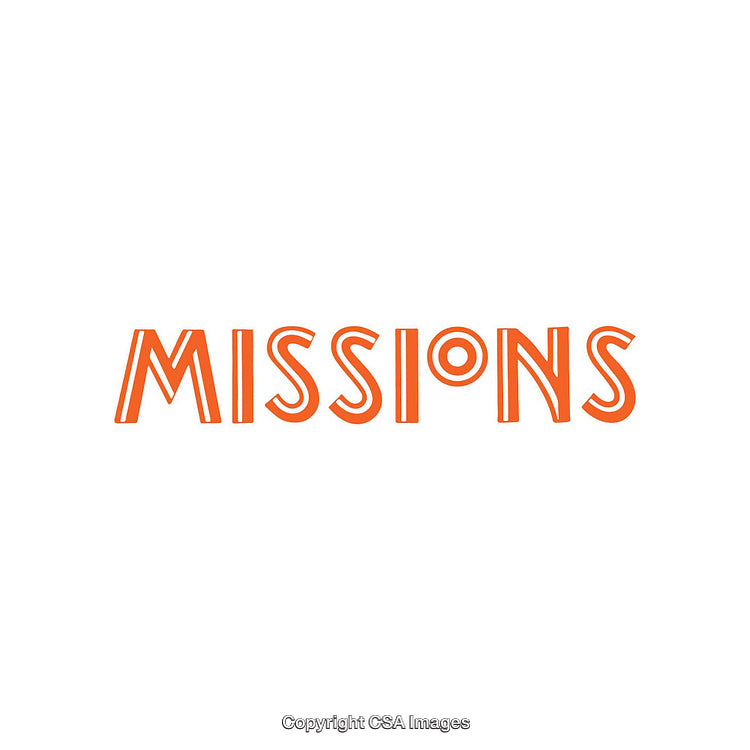 Retro Orange Styled Lettering Design of the Word Missions on White
