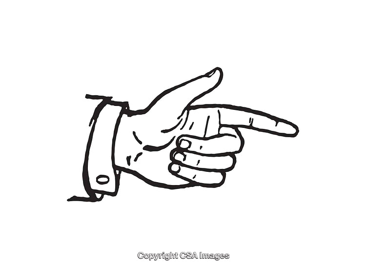Black and White Line Art Illustration of a Pointing Hand Gesture