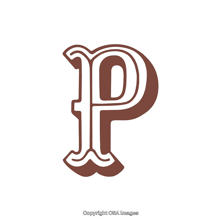 Stylized Letter P Design with Vintage Brown and White Typography