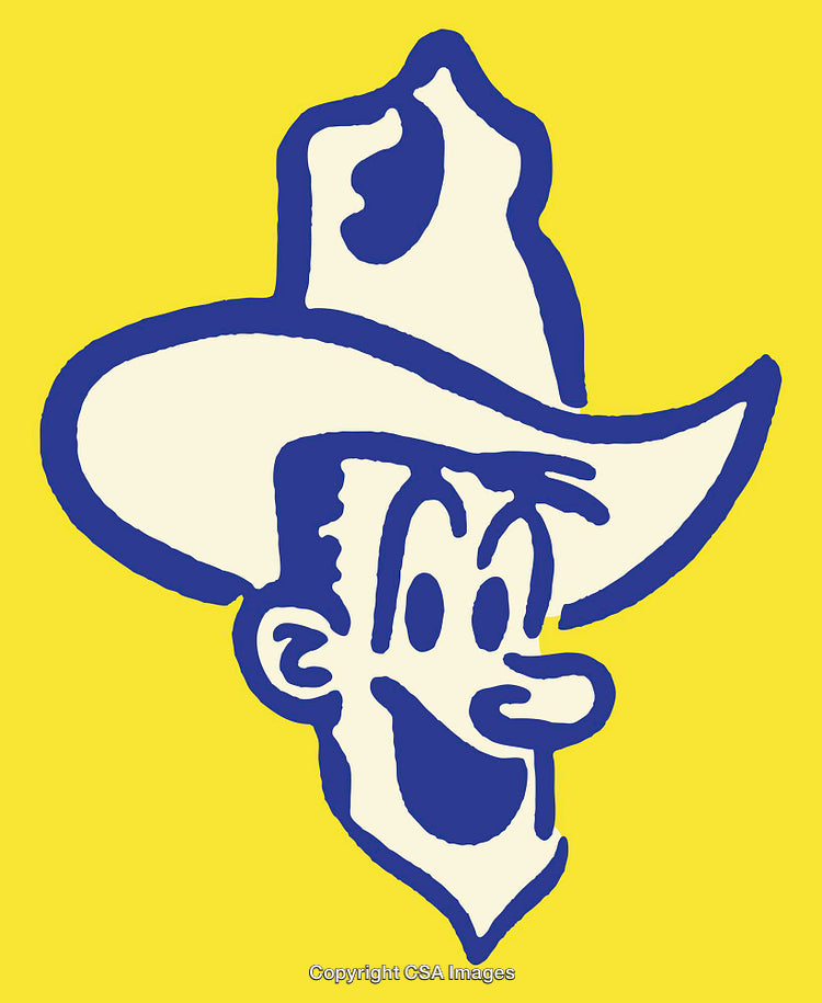 Cheerful Cowboy Cartoon Illustration in Blue and Yellow Color Scheme
