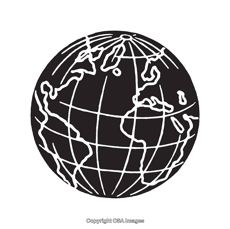 Black and White Line Art Illustration of a Stylized Globe