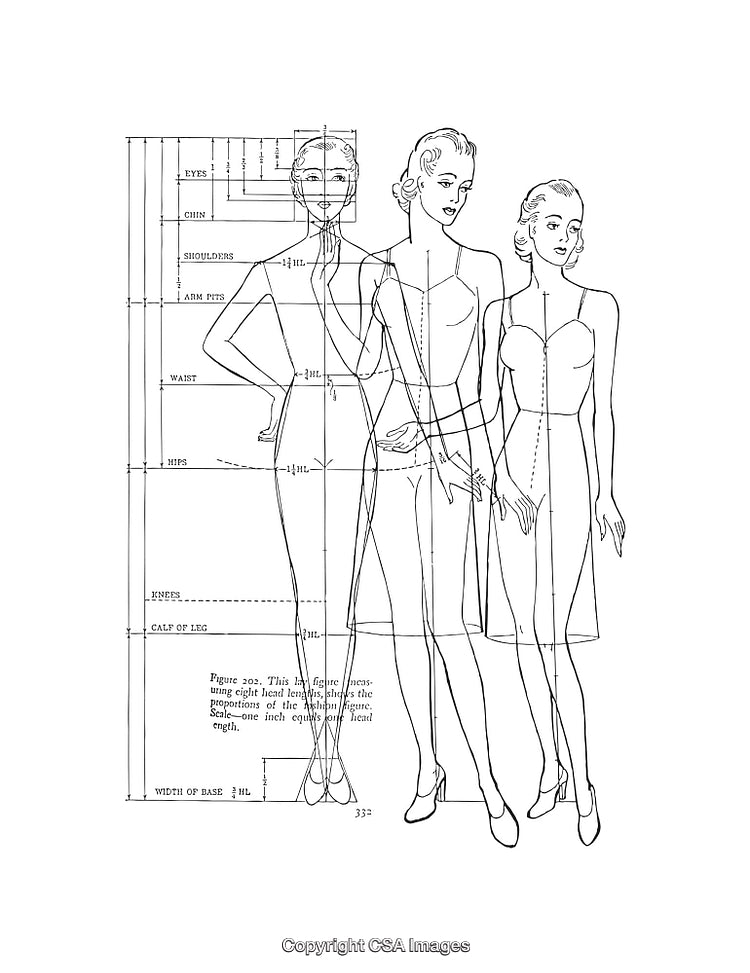 Detailed Diagrams Depicting Artistic Proportions for Human Figures in Black and White