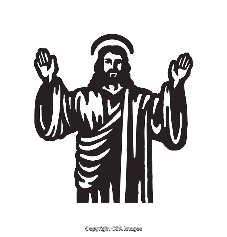 Black and White Line Art Illustration of a Sacred Religious Figure