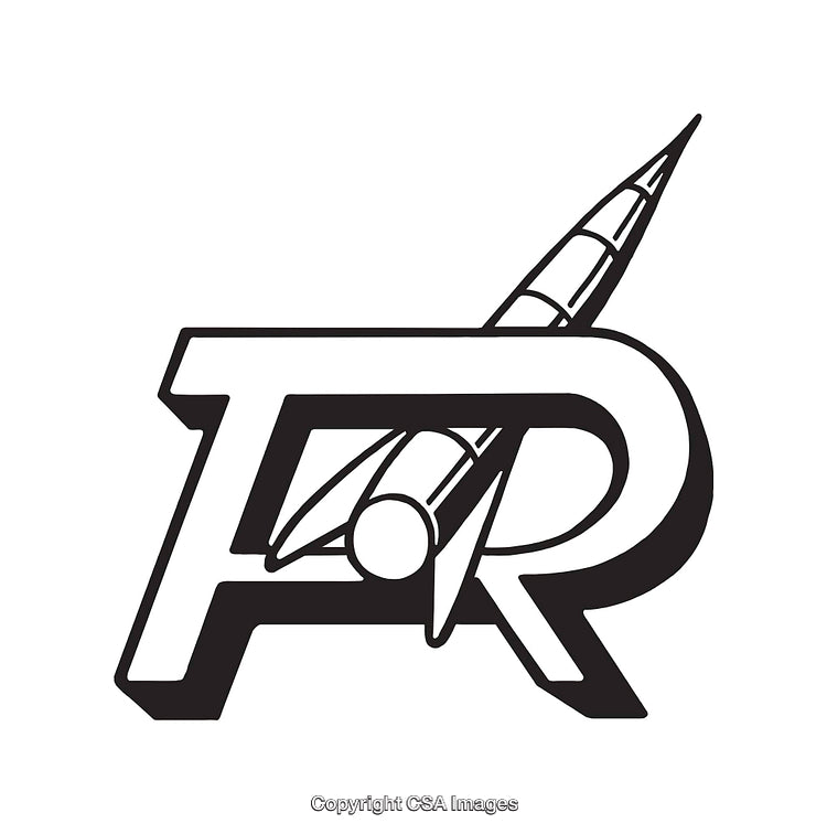 Black and White Rocket Concept in a Monogram Design Illustration