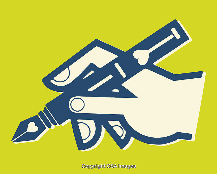 Colorful Line Art Illustration Depicting Handwriting with a Fountain Pen