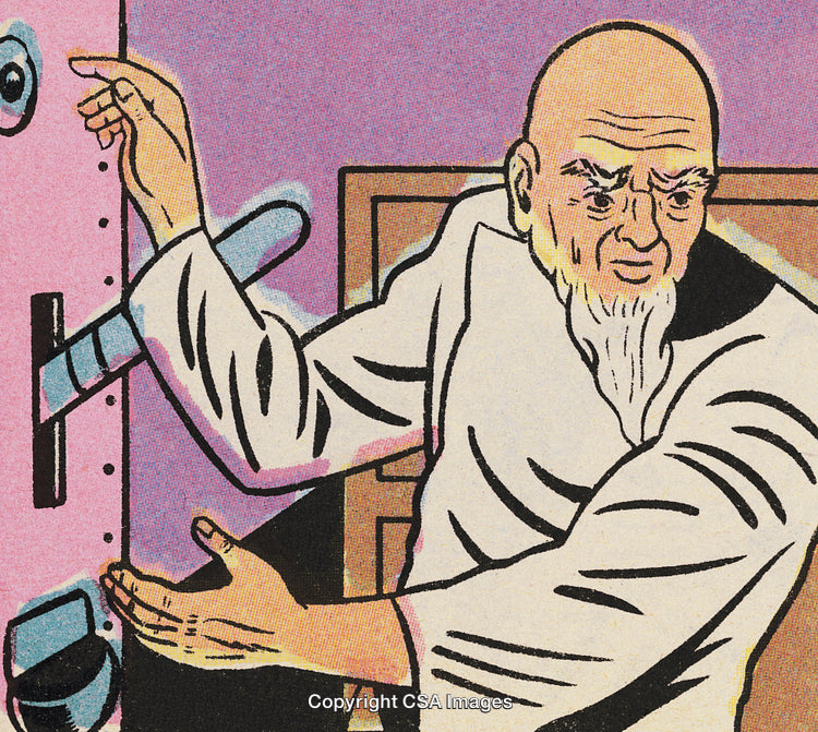 Vintage Illustration of an Elderly Gentleman in a Thoughtful Pose Indoors