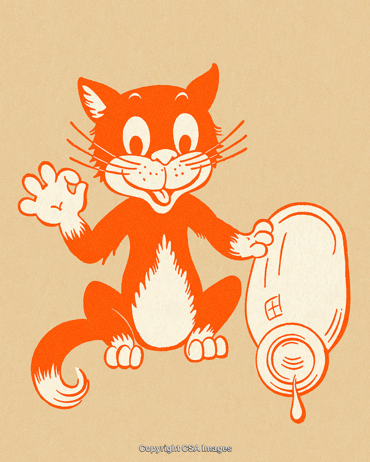Playful Cartoon Cat Spilling Milk From A Jug Illustration