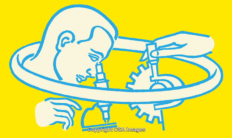 Creative Line Art Illustration Depicting Innovation and Analysis in Engineering