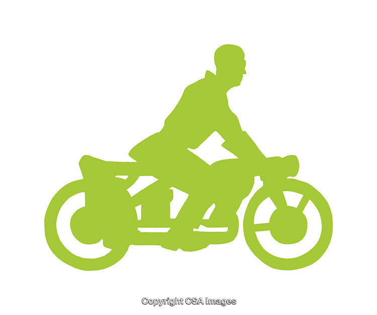 Green Silhouette Icon of a Person Riding a Classic Motorcycle