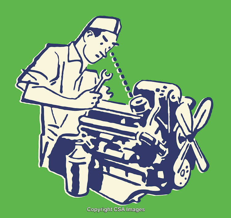 Illustration of a Mechanic Repairing a Machine Engine Design Technical Art