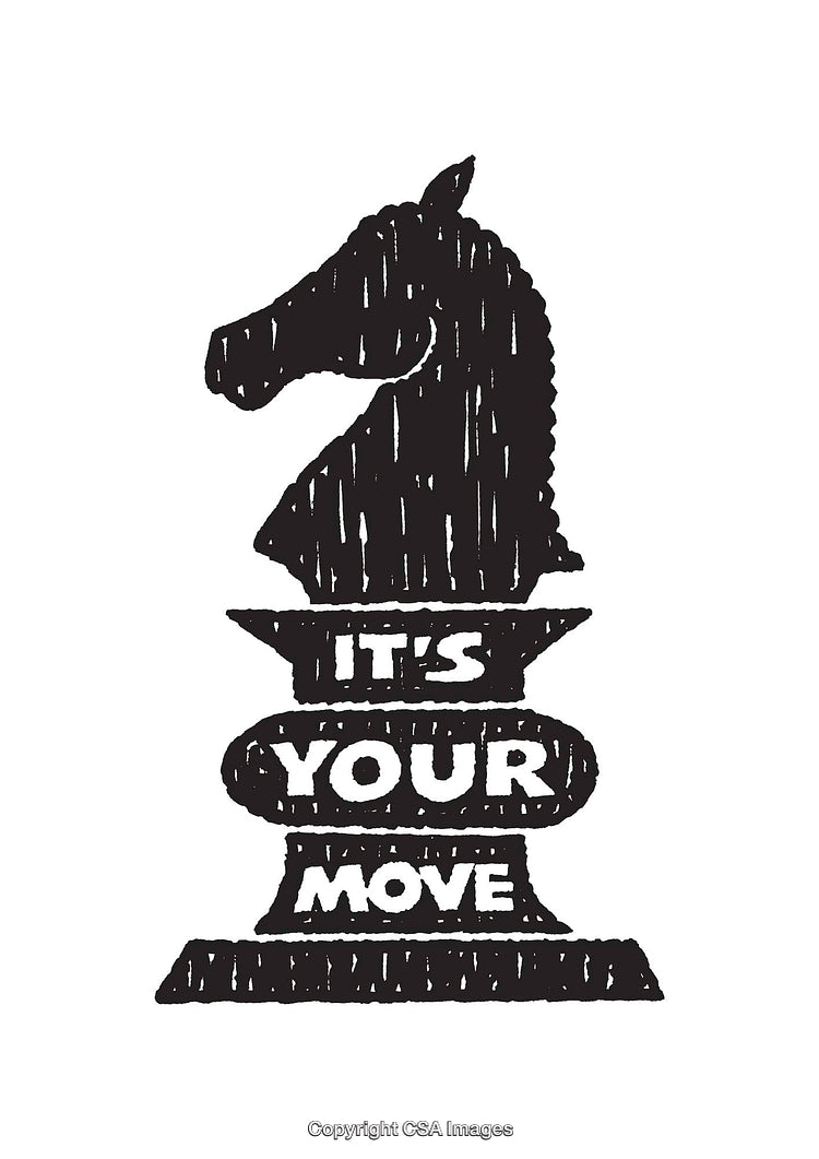 Black and White Line Art of Chess Knight with Inspirational Message