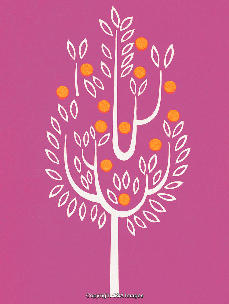 Stylized Abstract Tree Illustration With Vibrant Colors and Minimalistic Design