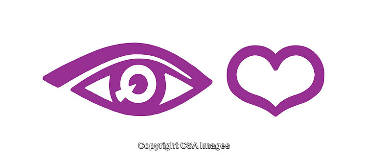 Purple Eye and Heart Icon Illustrations Representing Vision and Emotions