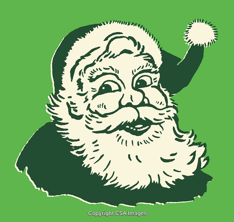Vintage Santa Claus Illustration in Classic Holiday Style on a Green Background