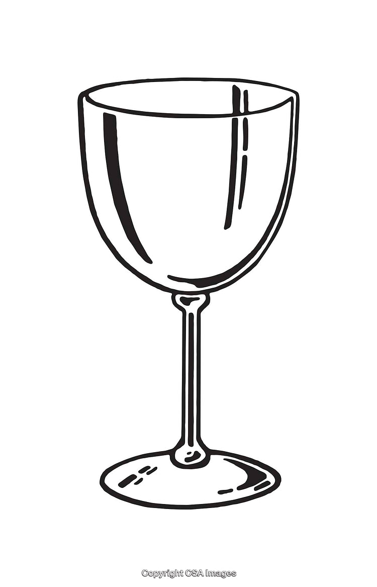 Elegant Black and White Line Drawing of a Classic Wine Glass