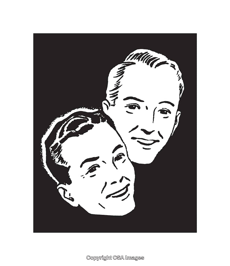 Black and White Line Art of Two Smiling Faces