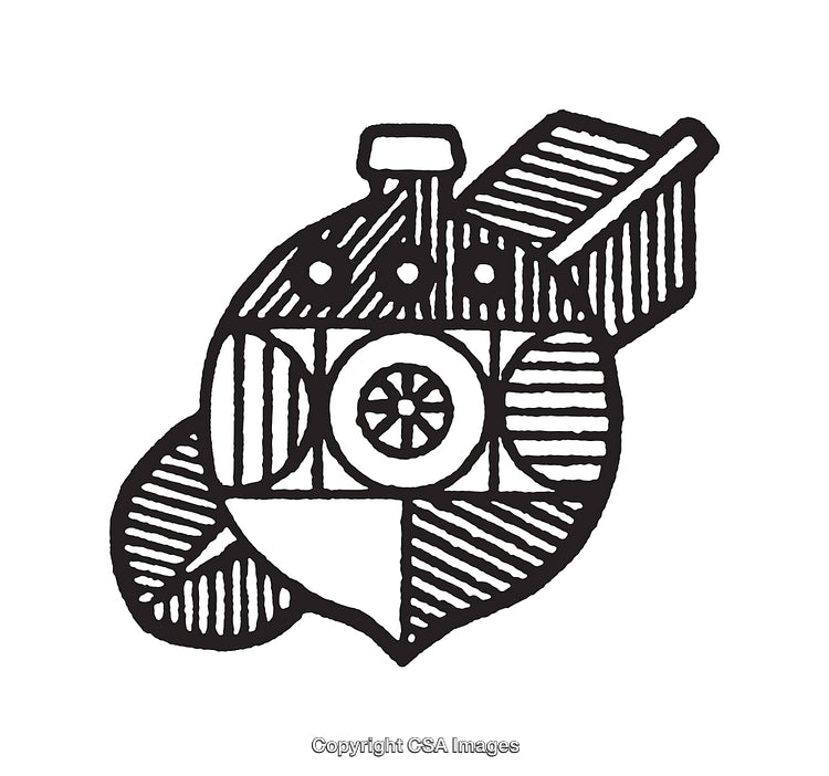 Abstract Black and White Illustrated Geometric Engine Design