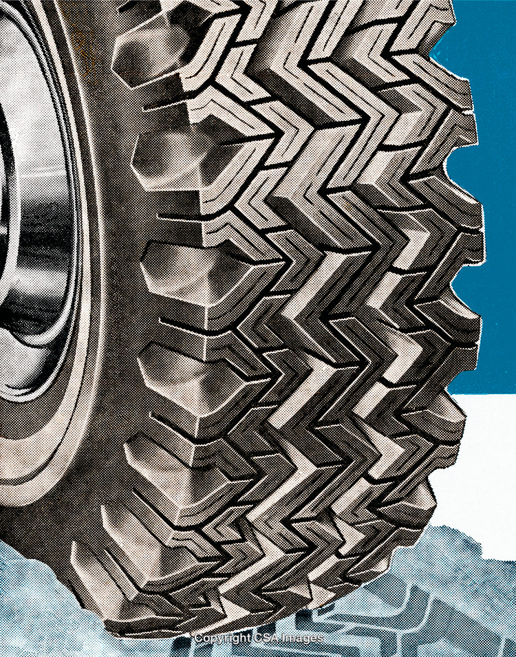 Close-Up of a Tire Tread Pattern on a Vibrant Background