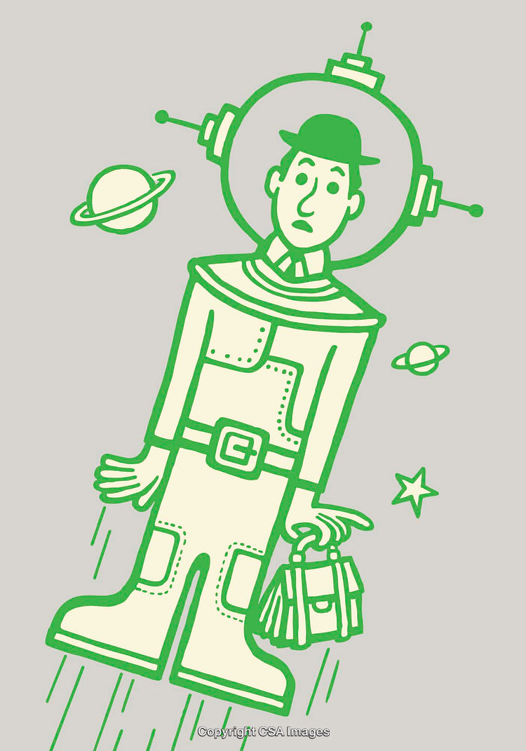 Retro Illustration of a Businessman Space Traveler with Whimsical Details