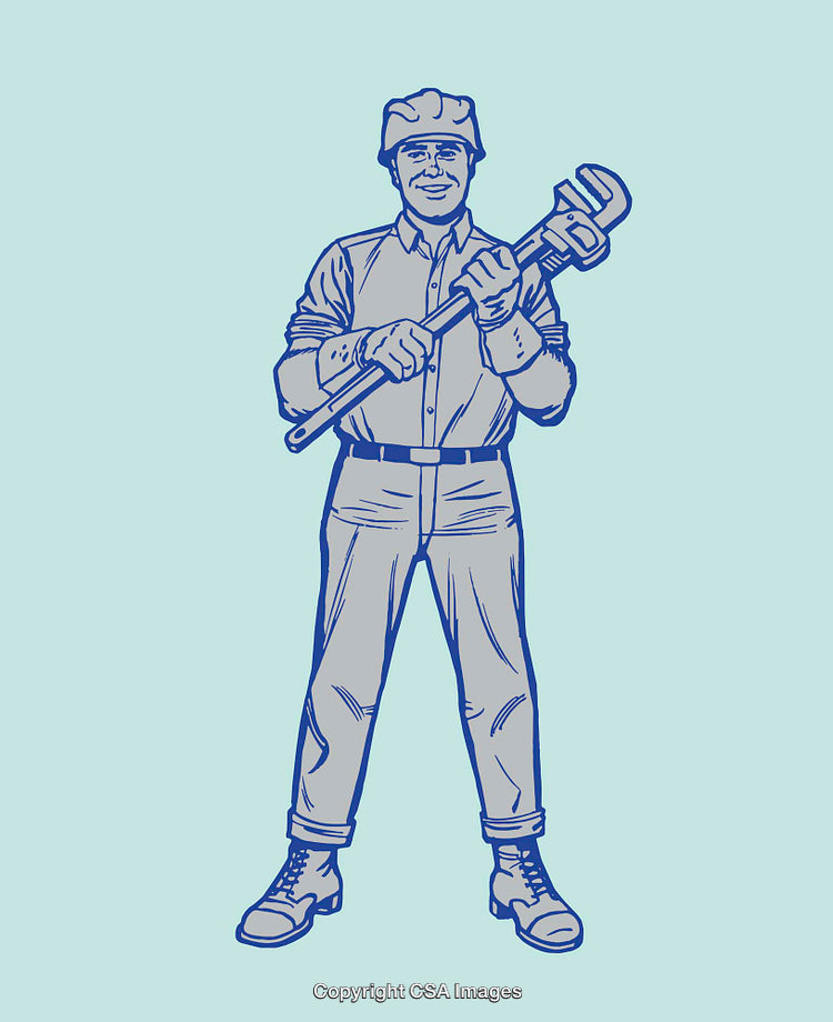 Smiling Worker Holding a Wrench in a Casual Uniform