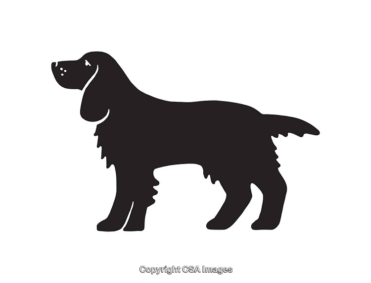 Black and White Silhouette Illustration of a Standing Longhaired Dog