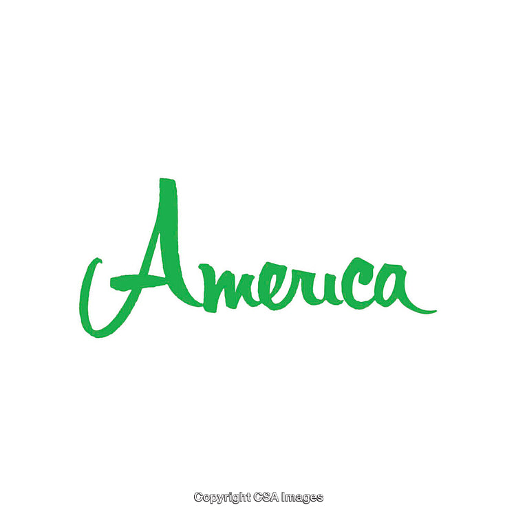 Stylized Green Calligraphic Text Featuring the Word America on White Background