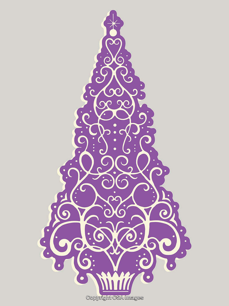 Purple Ornamental Christmas Tree With Elegant Floral Patterns on Gray Background