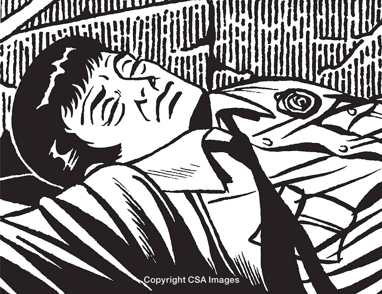 Black and White Illustration of a Relaxed Person in a Serene Environment
