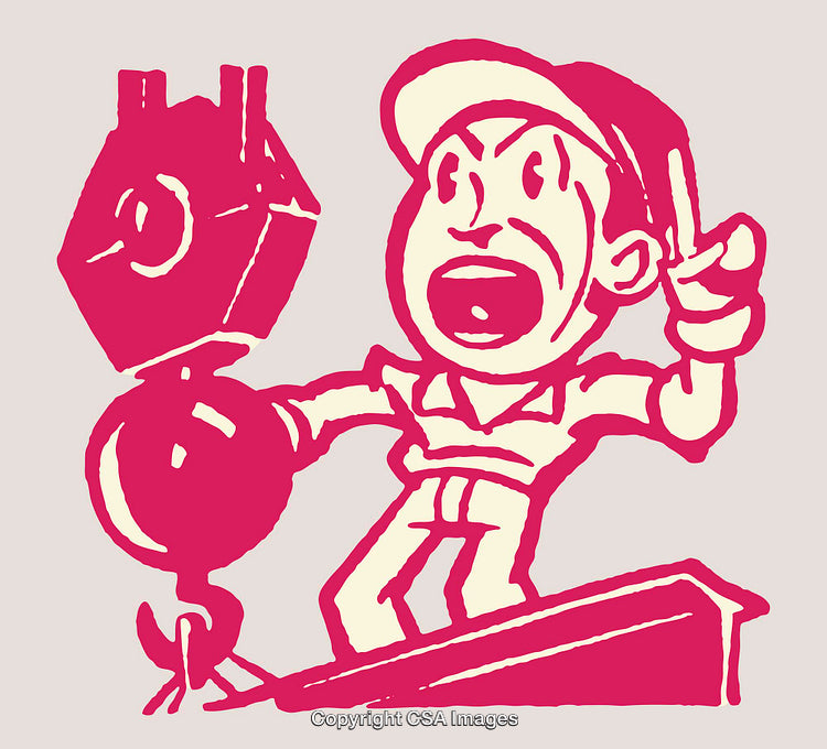 Vibrant Line Art Worker With Machinery In Action