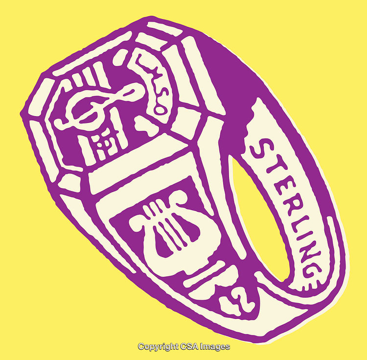 Stylized Purple Sterling Ring with Yellow Background in Line Art Illustration